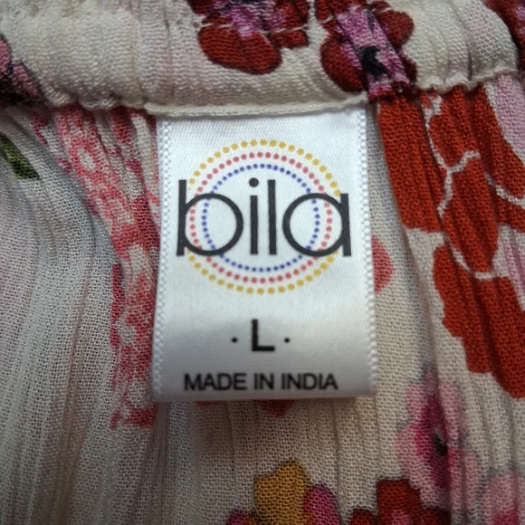 Bila Floral Midi Dress with Pink and Green Accents.summer Breeze Boho Sz L - Picture 2 of 16